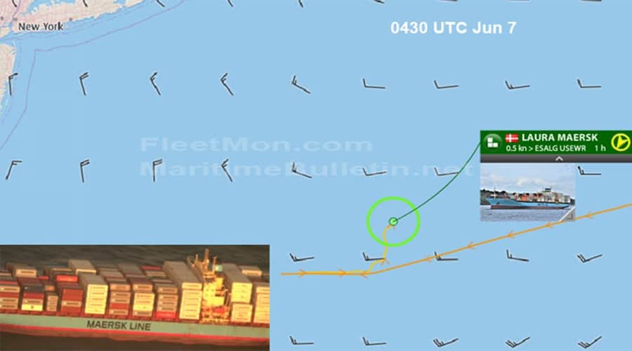 Uszkodzony w wyniku wybuchu w siłowni kontenerowiec LAURA MAERSK wciąż dryfuje u wybrzeży USA