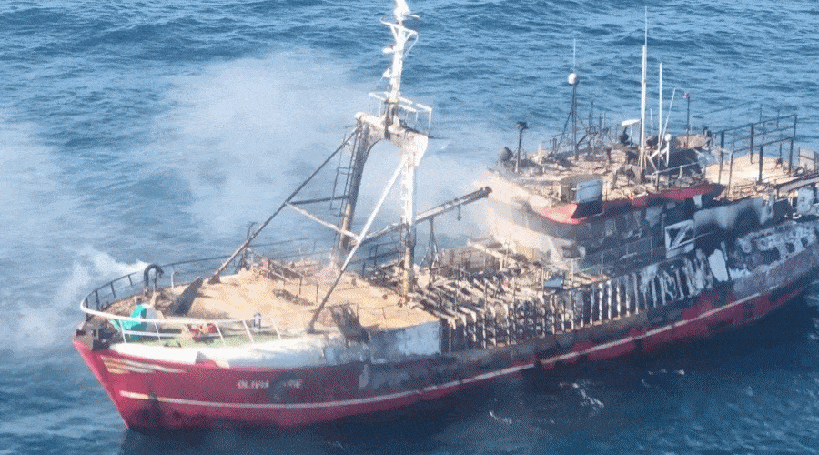 Pożar na kutrze rybackim