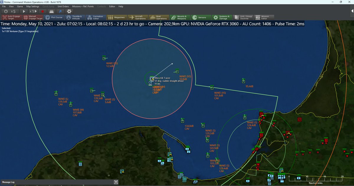 Kontenerowiec z systemem bezzałogowym Shahed-238 kontra fregata Miecznik / Portal Stoczniowy